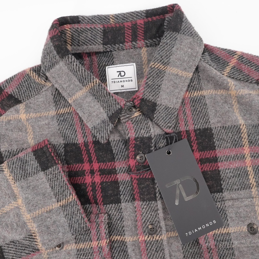 NEW 7 Diamonds Generation 4-Way Stretch Flannel Shirt Gray Long Sleeve Mens M